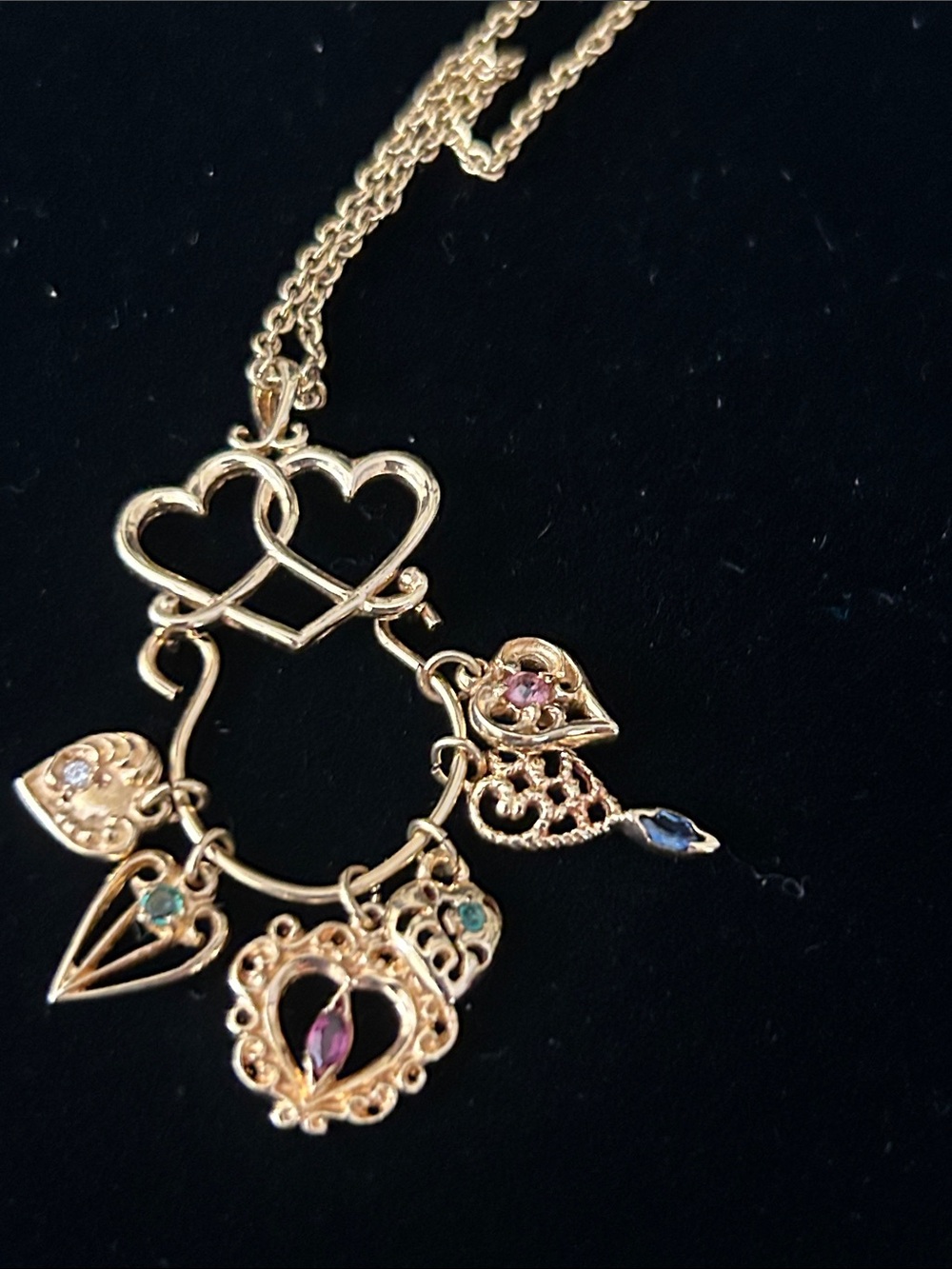 14 carat, gold stamped Heart Charm Pendant with Multicolor Gem Accents - Picture 2 of 4